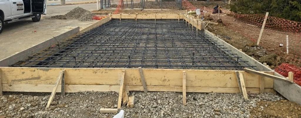 Rebar grid and wood formwork ready for concrete pour