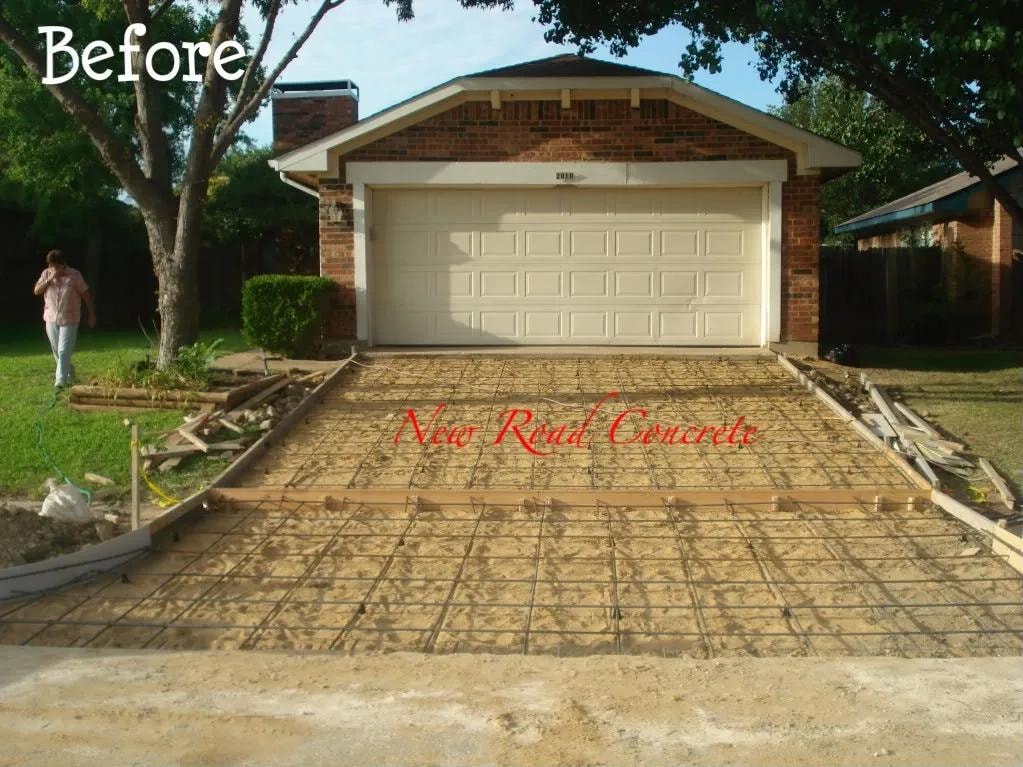 Before: rebar grid laid for residential driveway replacement