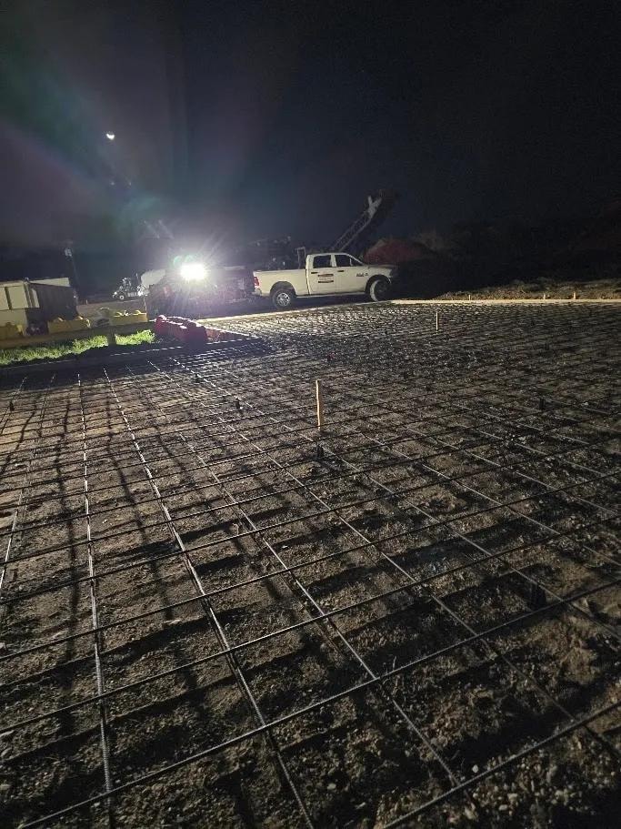 New Road Concrete night pour with crew and equipment