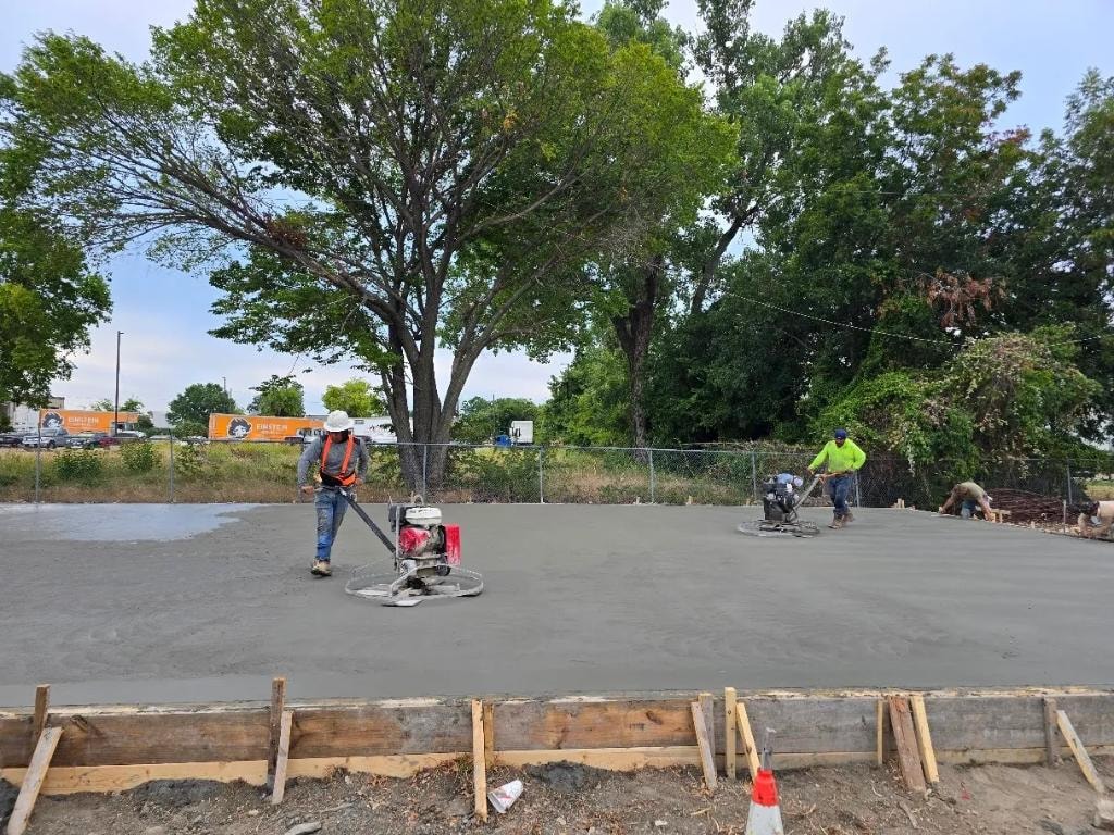 New Road Concrete crew finishing concrete flatwork